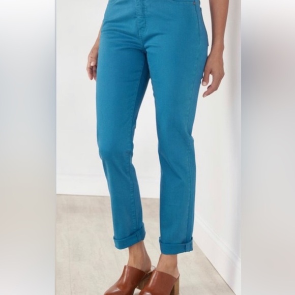Soft Surroundings Jeans Teal Blue 10 Stretch 5 Pocket Style Tapered Dopamine - Picture 1 of 11